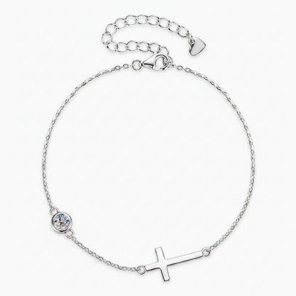 Moissanite Station Cross Bracelet | 4MM | 0.3CT | 950 Platinum-Plated Sterling Silver | Certificate Included