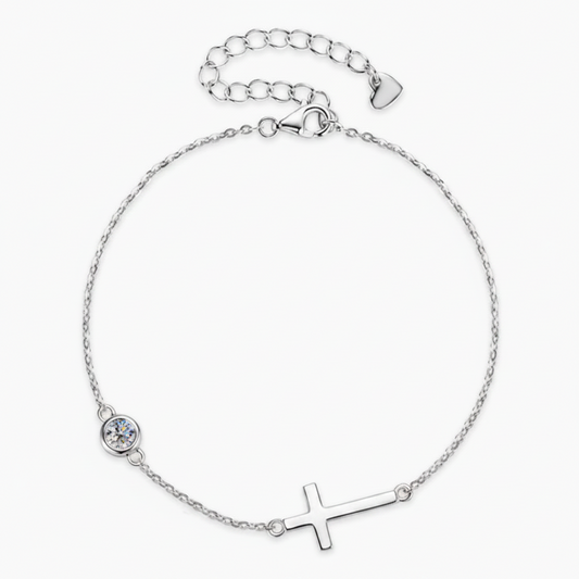 Moissanite Station Cross Bracelet | 0.3CT | Sterling Silver | Certificate Included