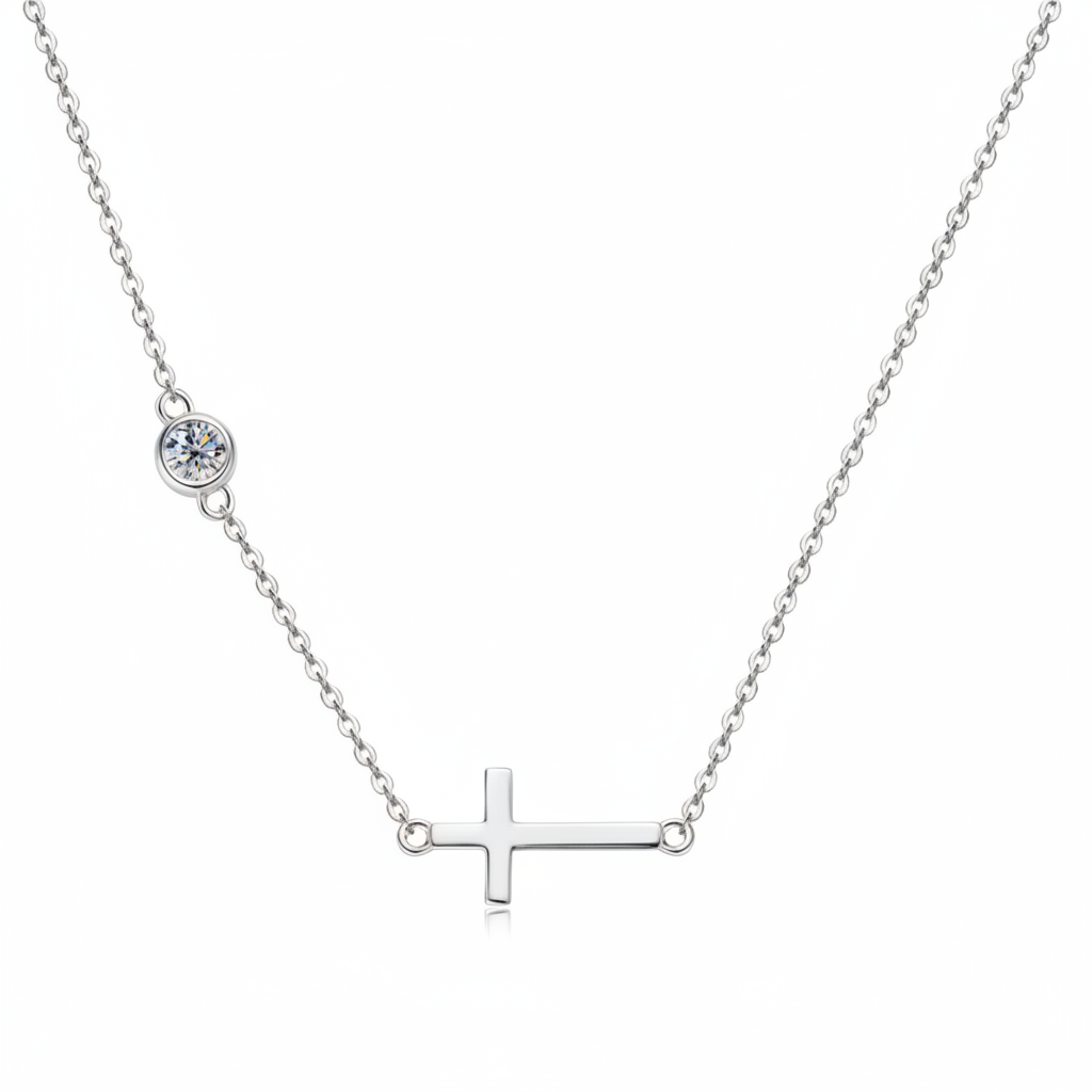 Moissanite Station Cross Necklace | 0.3CT | 950 Platinum over Sterling Silver | Certificate Included