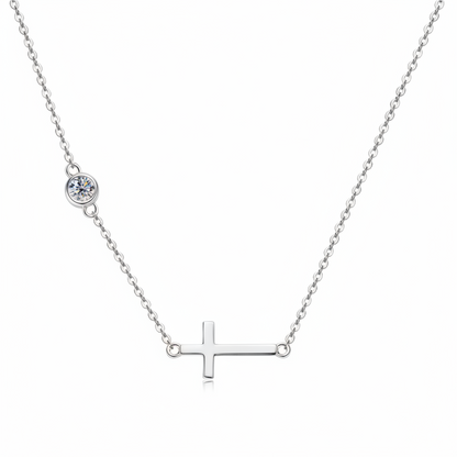 Moissanite Station Cross Necklace | 0.3CT | 950 Platinum-Plated Sterling Silver | Certificate Included