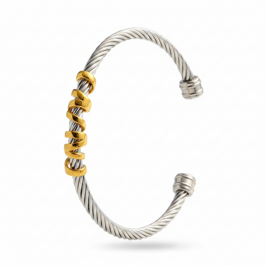 Cable Twist Cuff Bracelet | 18K Gold & Steel Two-Tone | 304 Stainless Steel