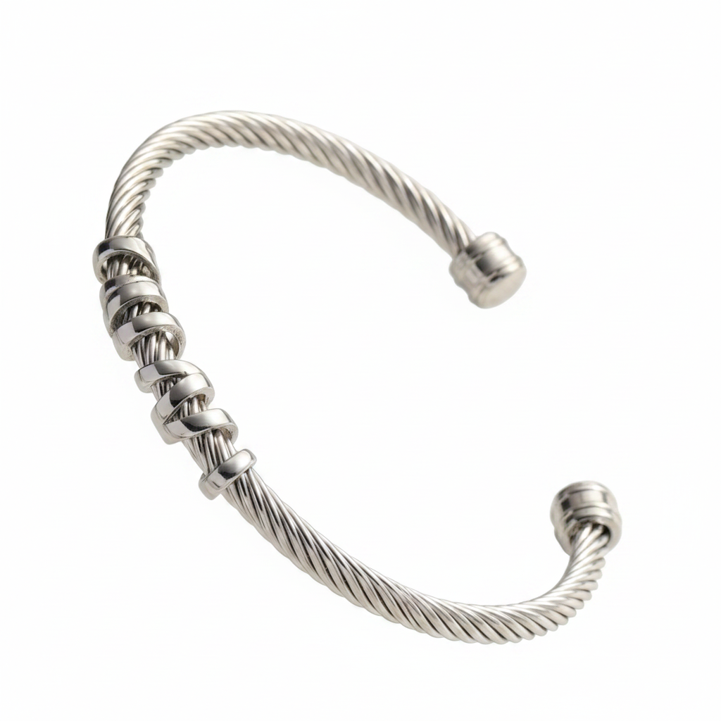Cable Twist Cuff Bracelet | 18K Gold & Steel Two-Tone | 304 Stainless Steel