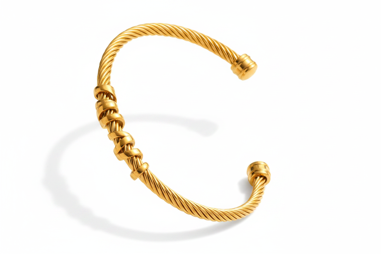 Cable Twist Cuff Bracelet | 18K Gold & Steel Two-Tone | 304 Stainless Steel