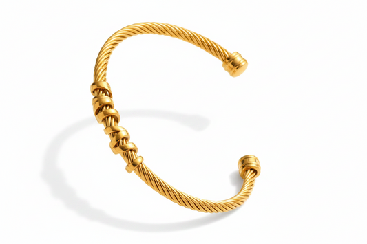 Cable Twist Cuff Bracelet | 18K Gold & Steel Two-Tone | 304 Stainless Steel