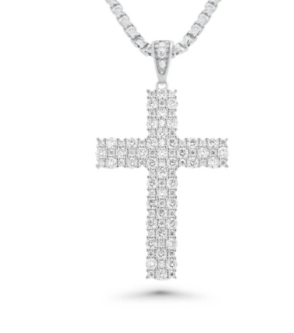 Moissanite Icy Cross Pendant | 31.2MM × 44.5MM | Rhodium-Plated Sterling Silver | Certificate Included