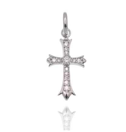 Moissanite Grace Cross Pendant | Rhodium-Plated Sterling Silver | Certificate Included