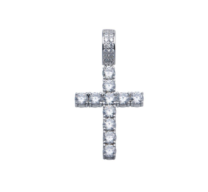Moissanite Heritage Cross Pendant | Rhodium-Plated Sterling Silver | Certificate Included