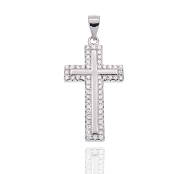 Moissanite Beacon Cross Pendant | Rhodium-Plated Sterling Silver | Certificate Included