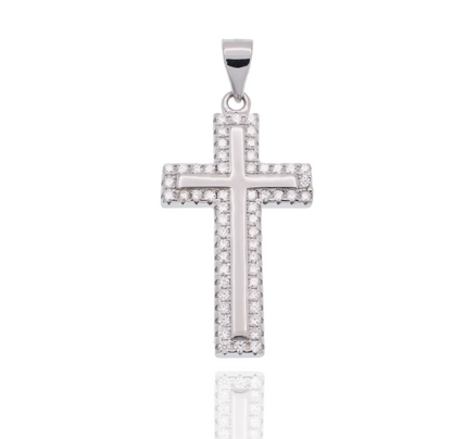 Moissanite Beacon Cross Pendant | Rhodium-Plated Sterling Silver | Certificate Included