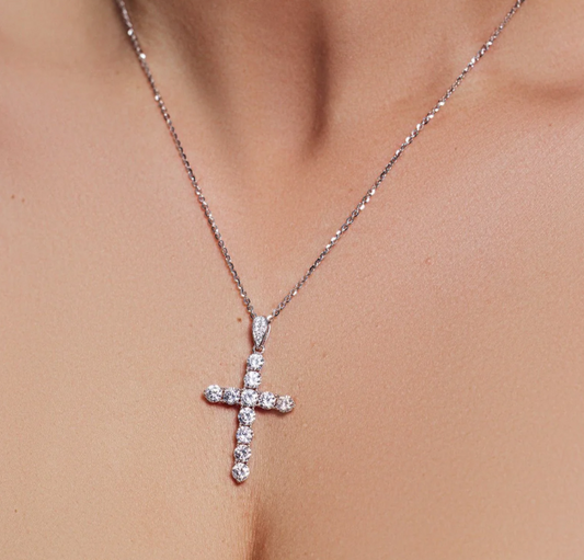 Moissanite Legacy Cross Pendant | Rhodium-Plated Sterling Silver | Certificate Included