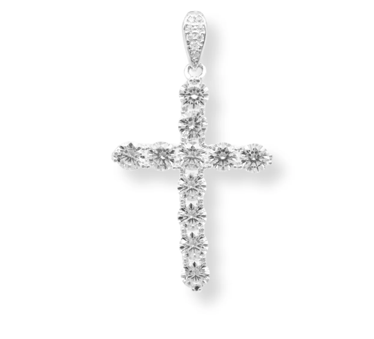 Moissanite Legacy Cross Pendant | Rhodium-Plated Sterling Silver | Certificate Included