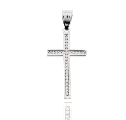 Moissanite Faith Cross Pendant | Rhodium-Plated Sterling Silver | Certificate Included