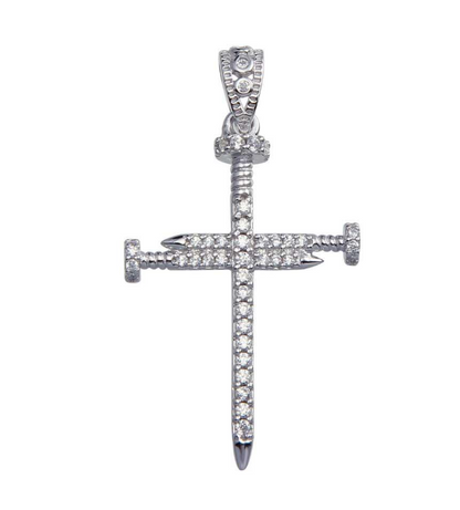Moissanite Forged Cross Pendant | Rhodium-Plated Sterling Silver | Certificate Included