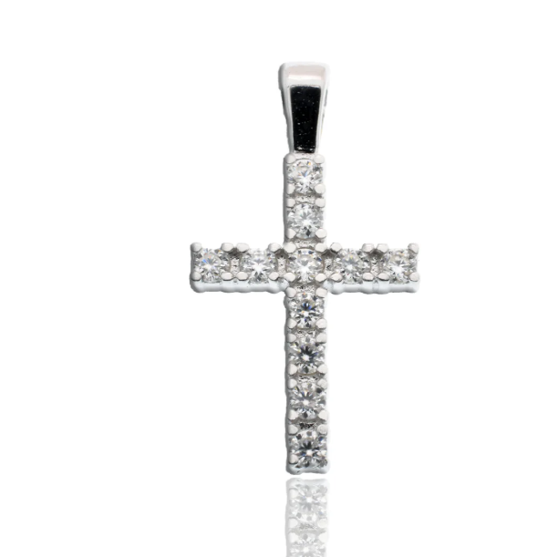 Moissanite Hope Cross Pendant | Rhodium-Plated Sterling Silver | Certificate Included