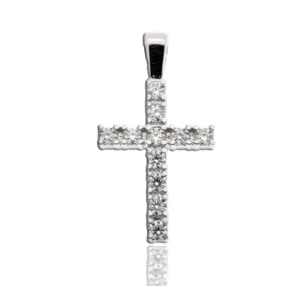 Moissanite Hope Cross Pendant | Rhodium-Plated Sterling Silver | Certificate Included