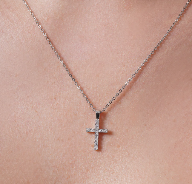 Moissanite Hope Cross Pendant | Rhodium-Plated Sterling Silver | Certificate Included