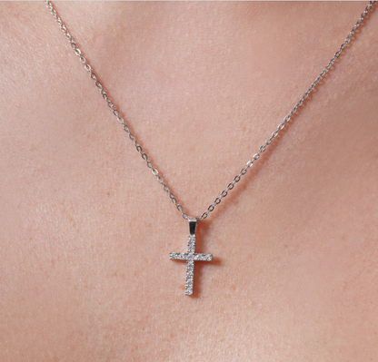 Moissanite Hope Cross Pendant | Rhodium-Plated Sterling Silver | Certificate Included