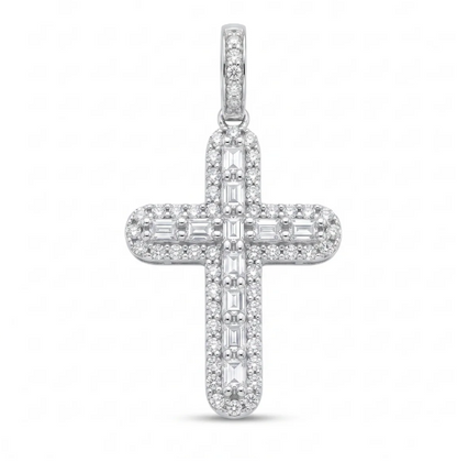 Moissanite Radiance Cross Pendant | Rhodium-Plated Sterling Silver | Certificate Included