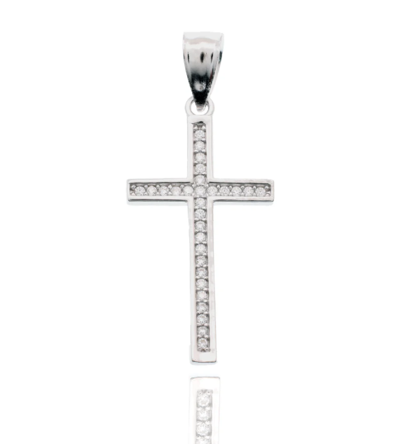 Moissanite Classic Cross Pendant | Rhodium-Plated Sterling Silver | Certificate Included