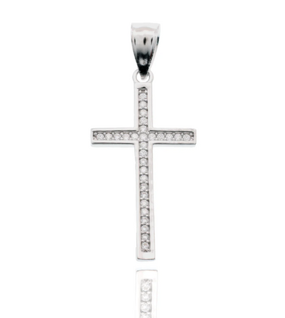 Moissanite Classic Cross Pendant | Rhodium-Plated Sterling Silver | Certificate Included