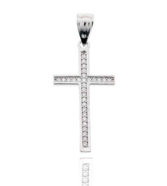 Moissanite Classic Cross Pendant | Rhodium-Plated Sterling Silver | Certificate Included