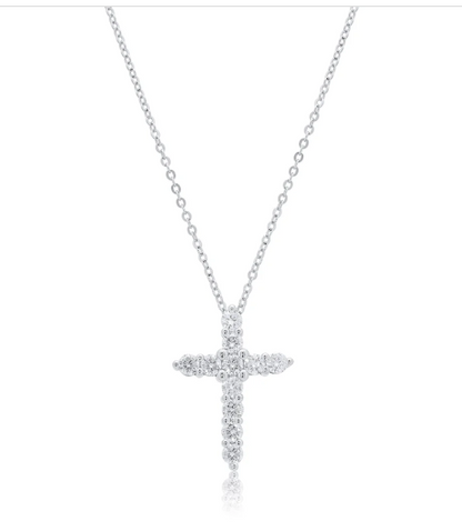 Moissanite Heritage Cross Necklace | Rhodium-Plated Sterling Silver | Certificate Included