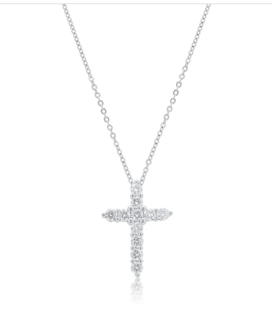 Moissanite Heritage Cross Necklace | Rhodium-Plated Sterling Silver | Certificate Included