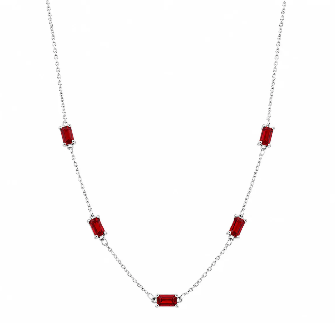 Red Moissanite Station Necklace | 0.5CT Each | Rhodium-Plated Sterling Silver | Certificate Included