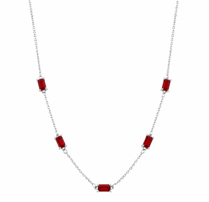 Red Moissanite Station Necklace | 0.5CT Each | Rhodium-Plated Sterling Silver | Certificate Included