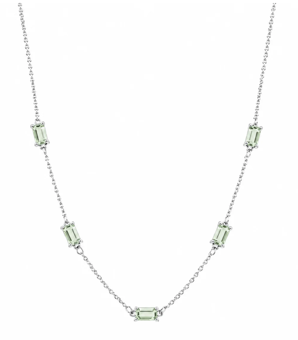 Green Moissanite Station Necklace | 0.5CT Each | Rhodium-Plated Sterling Silver | Certificate Included