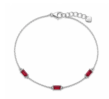 Red Moissanite Station Bracelet | 0.5CT Each | Rhodium-Plated Sterling Silver | Certificate Included
