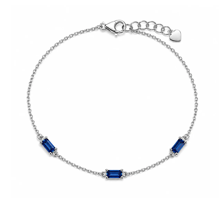 Blue Moissanite Station Bracelet | 0.5CT Each | Rhodium-Plated Sterling Silver | Certificate Included