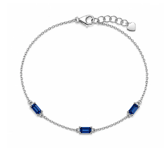 Blue Moissanite Station Bracelet | 0.5CT Each | Rhodium-Plated Sterling Silver | Certificate Included