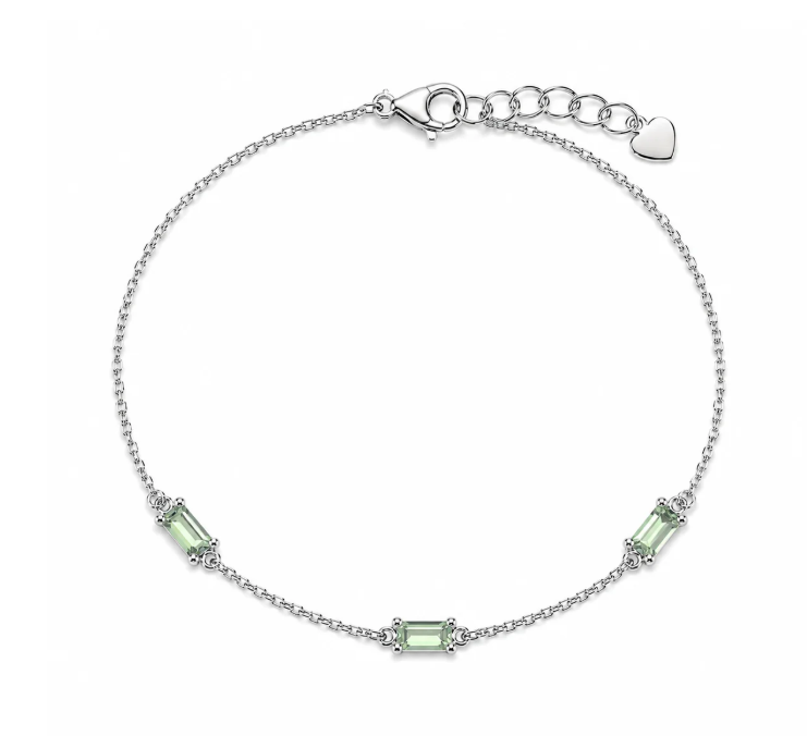 Green Moissanite Station Bracelet | 0.5CT Each | Rhodium-Plated Sterling Silver | Certificate Included
