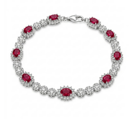 Red Moissanite Bloom Bracelet | 0.3CT Each | Rhodium-Plated Sterling Silver | Certificate Included