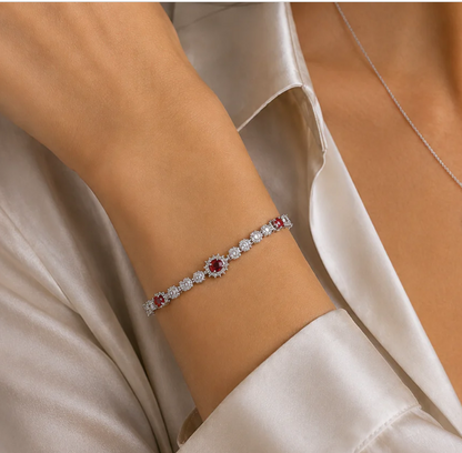 Red Moissanite Bloom Bracelet | 0.3CT Each | Rhodium-Plated Sterling Silver | Certificate Included