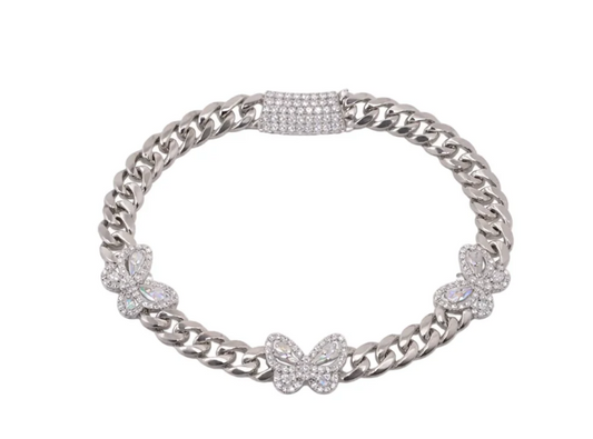 Moissanite Cuban Butterfly Bracelet | Rhodium-Plated Sterling Silver | Certificate Included