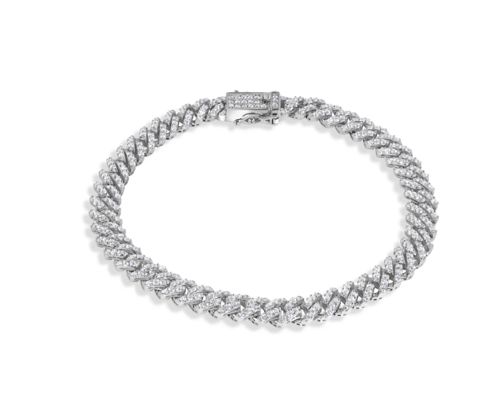 Moissanite Icy Monaco Tennis Bracelet | Rhodium-Plated Sterling Silver | Certificate Included