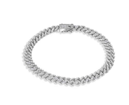 Moissanite Icy Monaco Tennis Bracelet | Rhodium-Plated Sterling Silver | Certificate Included