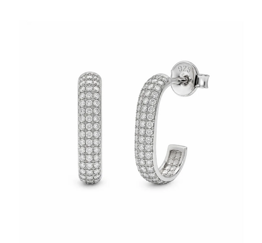 Moissanite Triple Row Hoop Earrings | Rhodium-Plated Sterling Silver | Certificate Included