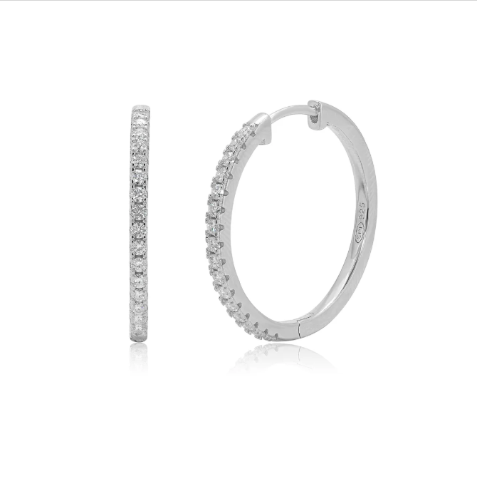 Moissanite Luna Hoop Earrings | 20MM | Rhodium-Plated Sterling Silver | Certificate Included