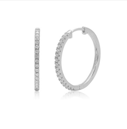Moissanite Luna Hoop Earrings | 20MM | Rhodium-Plated Sterling Silver | Certificate Included