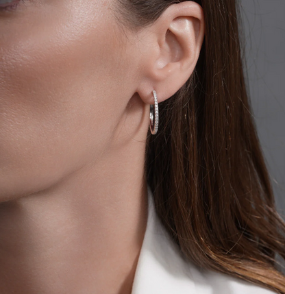 Moissanite Luna Hoop Earrings | 20MM | Rhodium-Plated Sterling Silver | Certificate Included