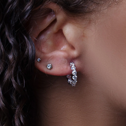 Moissanite Nova Hoop Earrings | 17.5MM | Rhodium-Plated Sterling Silver | Certificate Included