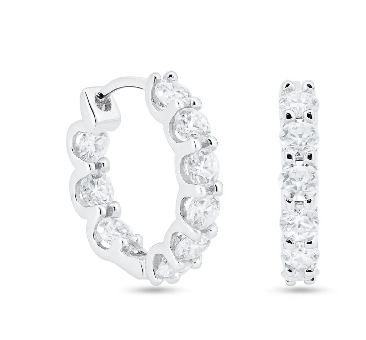 Moissanite Nova Hoop Earrings | 17.5MM | Rhodium-Plated Sterling Silver | Certificate Included