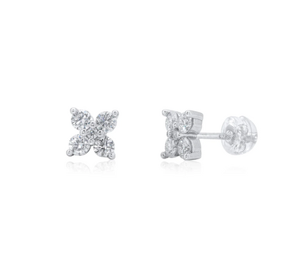 Moissanite Flower Stud Earrings | 7MM | Rhodium-Plated Sterling Silver | Certificate Included