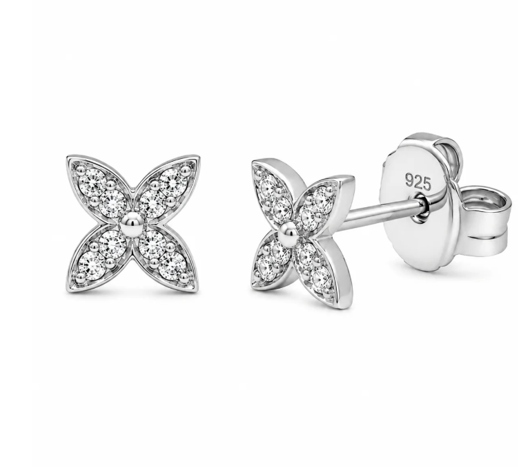 Lab-Grown Diamond Jasmine | Flower Stud Earrings | 4.5MM | Rhodium-Plated Sterling Silver | Certificate Included