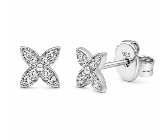 Lab-Grown Diamond Jasmine | Flower Stud Earrings | 4.5MM | Rhodium-Plated Sterling Silver | Certificate Included
