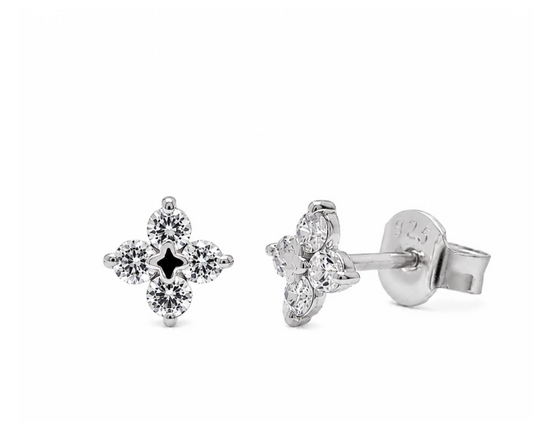 Lab-Grown Diamond Bloom | Flower Stud Earrings | 5MM | Rhodium-Plated Sterling Silver | Certificate Included