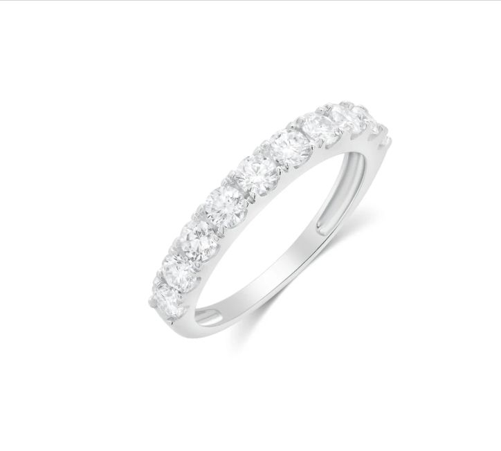 Moissanite Ever Ring | Half Eternity Band | 3MM | Rhodium-Plated Sterling Silver | Certificate Included